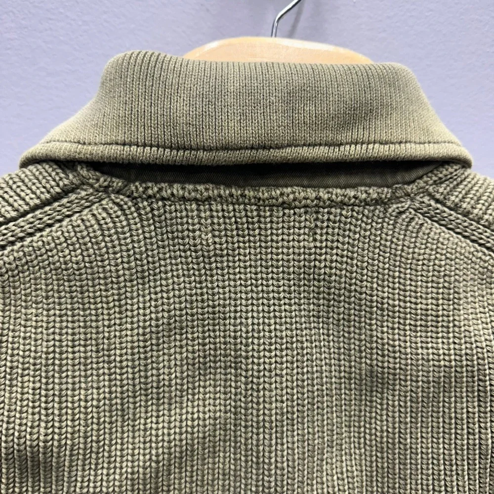 Orvis Mens Olive Green Cotton Waffle Knit Shawl Collar Cardigan Sweater Large
